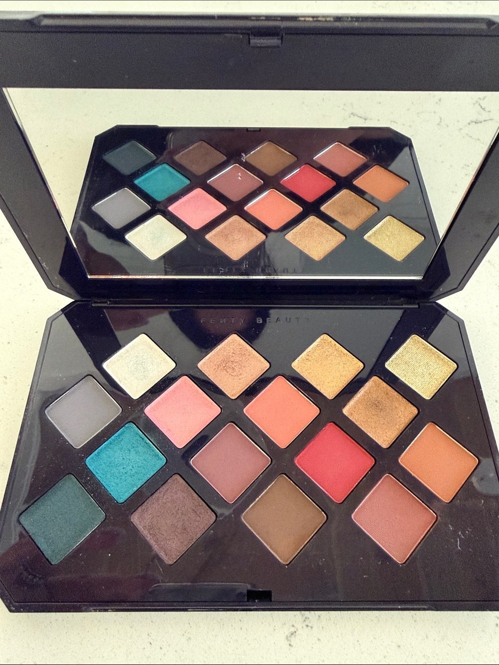 Fenty Beauty Eyeshadow Palette — Teal, Coral, Gold & Brown Shades
